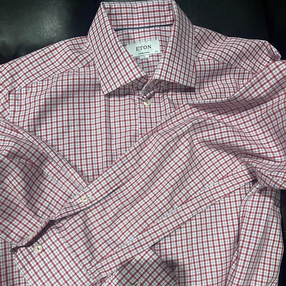 Eton Dress shirt Red/White plaid shirt Sz 16.5 - Picture 6 of 10